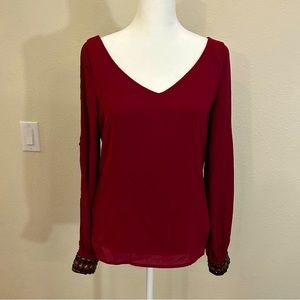 Francesca’s long sleeve blouse w/beaded cuffs, size XS
